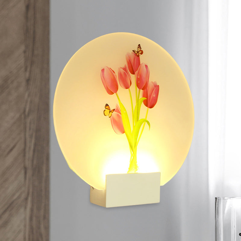 LED Hallway Wall Mural Light Asia Style White Floral Bud/Blossoming Flower Wall Lighting Fixture with Rounded Acrylic Shade Clearhalo 'Wall Lamps & Sconces' 'Wall Lights' Lighting' 1155350