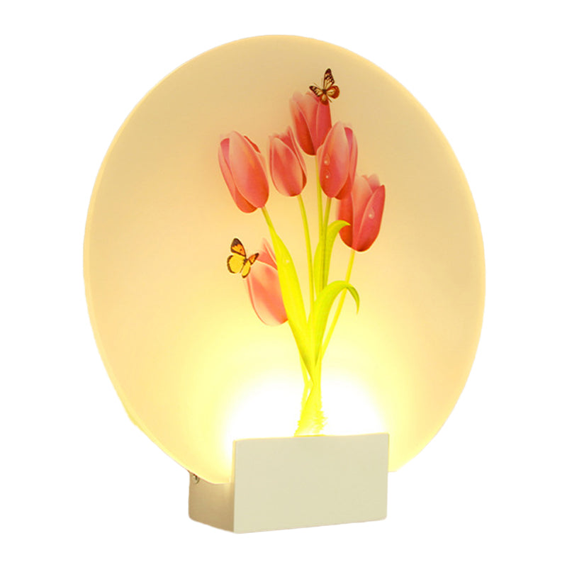 LED Hallway Wall Mural Light Asia Style White Floral Bud/Blossoming Flower Wall Lighting Fixture with Rounded Acrylic Shade Clearhalo 'Wall Lamps & Sconces' 'Wall Lights' Lighting' 1155352