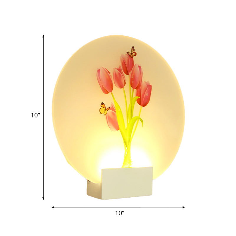 LED Hallway Wall Mural Light Asia Style White Floral Bud/Blossoming Flower Wall Lighting Fixture with Rounded Acrylic Shade Clearhalo 'Wall Lamps & Sconces' 'Wall Lights' Lighting' 1155353