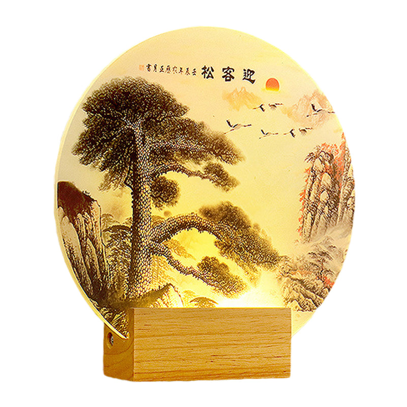 Round Pine Tree and Mountain Wall Light Oriental Style Acrylic LED Wood Wall Mural Lamp Clearhalo 'Wall Lamps & Sconces' 'Wall Lights' Lighting' 1155356