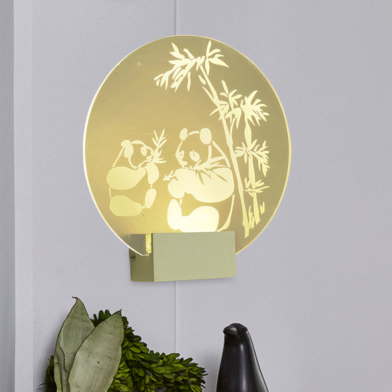 Chinese Circular Acrylic Wall Mural Lamp LED Wall Mount Light Fixture in Clear Color with Panda and Bamboo Pattern Clearhalo 'Wall Lamps & Sconces' 'Wall Lights' Lighting' 1155363