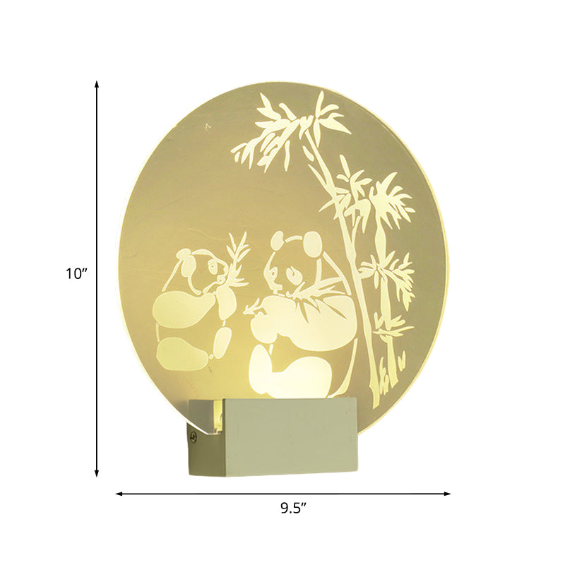 Chinese Circular Acrylic Wall Mural Lamp LED Wall Mount Light Fixture in Clear Color with Panda and Bamboo Pattern Clearhalo 'Wall Lamps & Sconces' 'Wall Lights' Lighting' 1155365