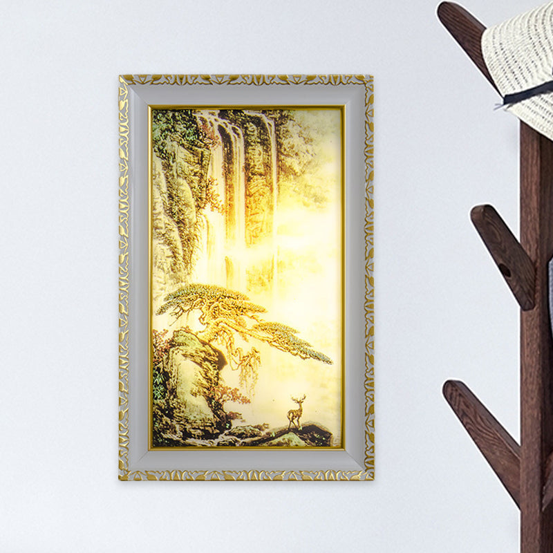 Chinese Rectangle Acrylic Wall Mural Light LED Wall Lighting in Gold with Pine Tree and Waterfall Pattern Clearhalo 'Wall Lamps & Sconces' 'Wall Lights' Lighting' 1155400