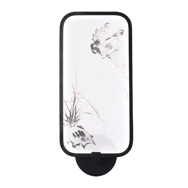 Acrylic Rectangle Wall Mural Light Chinese Style LED Black Wall Mounted Lamp with Bird Pattern Clearhalo 'Wall Lamps & Sconces' 'Wall Lights' Lighting' 1155422