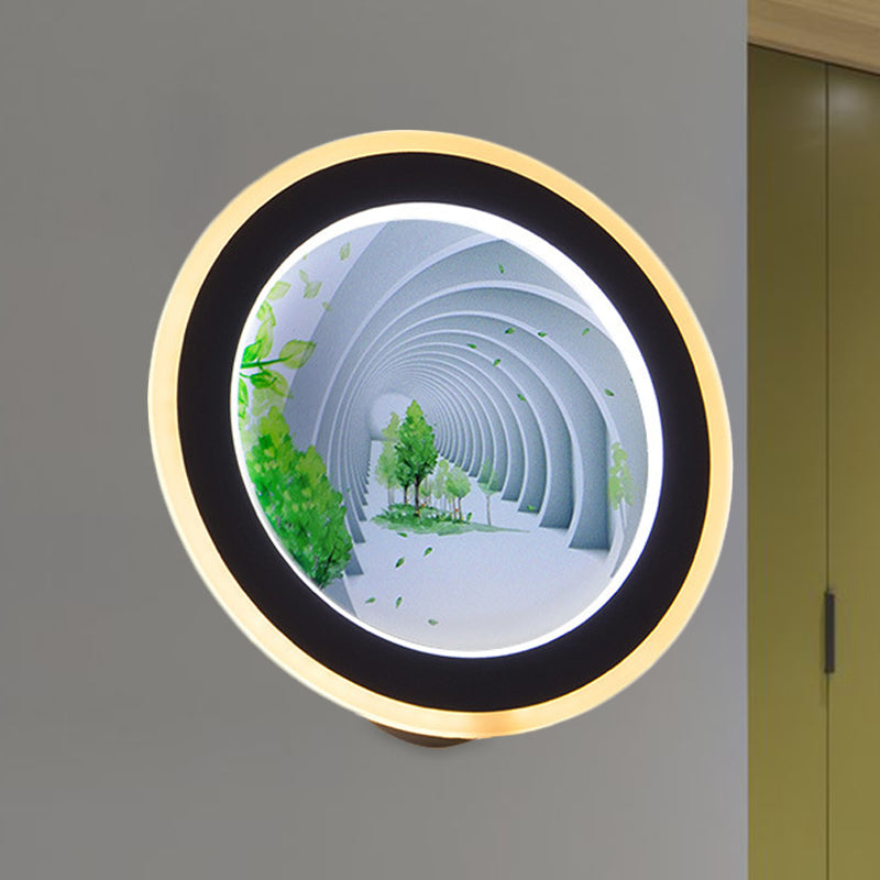 White Rounded 3D Visual Tunnel Mural Light Asia LED Acrylic Wall Lighting Idea for Meeting Room Clearhalo 'Wall Lamps & Sconces' 'Wall Lights' Lighting' 1155450