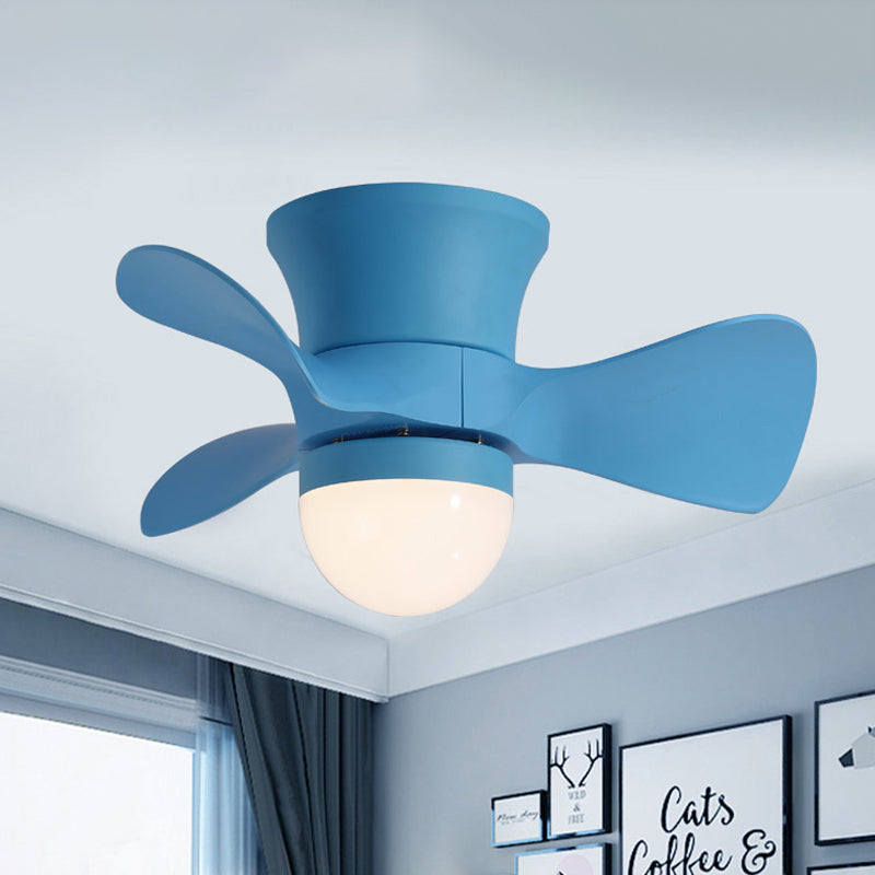 Kids Dome Flush Mount Ceiling Fan Light Metallic 3-Blade Bedroom LED Flushmount in Pink/Blue, 23.5