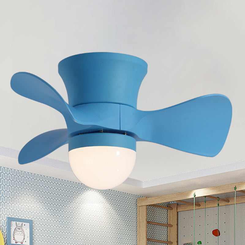 Kids Dome Flush Mount Ceiling Fan Light Metallic 3-Blade Bedroom LED Flushmount in Pink/Blue, 23.5