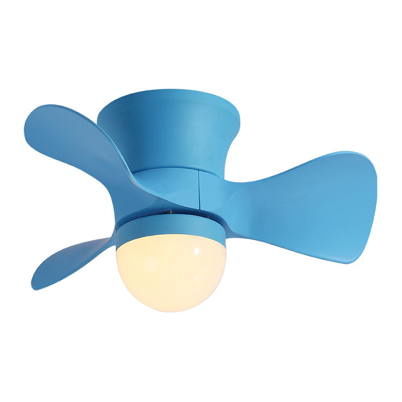 Kids Dome Flush Mount Ceiling Fan Light Metallic 3-Blade Bedroom LED Flushmount in Pink/Blue, 23.5