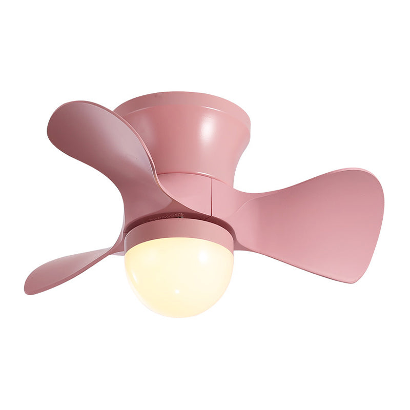 Kids Dome Flush Mount Ceiling Fan Light Metallic 3-Blade Bedroom LED Flushmount in Pink/Blue, 23.5