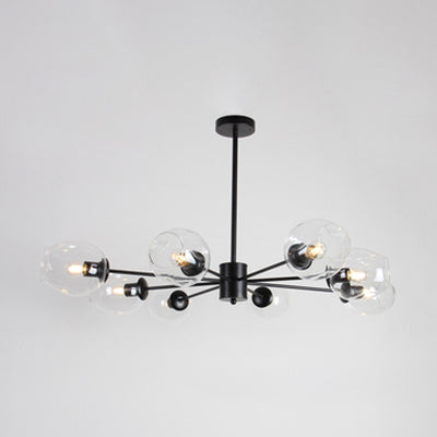 Sputnik Ceiling Chandelier Post Modern Amber/Clear Glass 6/8 Lights Black Hanging Pendant Light 8 Clear Clearhalo 'Ceiling Lights' 'Chandeliers' 'Clear' 'Glass shade' 'Glass' 'Industrial' 'Modern Chandeliers' 'Modern' 'Tiffany' 'Traditional Chandeliers' Lighting' 115702