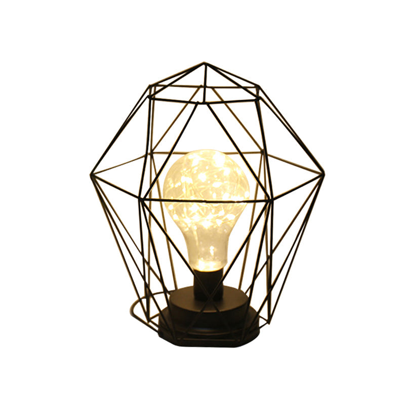 1 Head Barrel/Diamond Table Lamp with Cage Shade Loft Stylish Black Metal Small Table Lamp for Bedside Clearhalo 'Lamps' 'Table Lamps' Lighting' 1158609