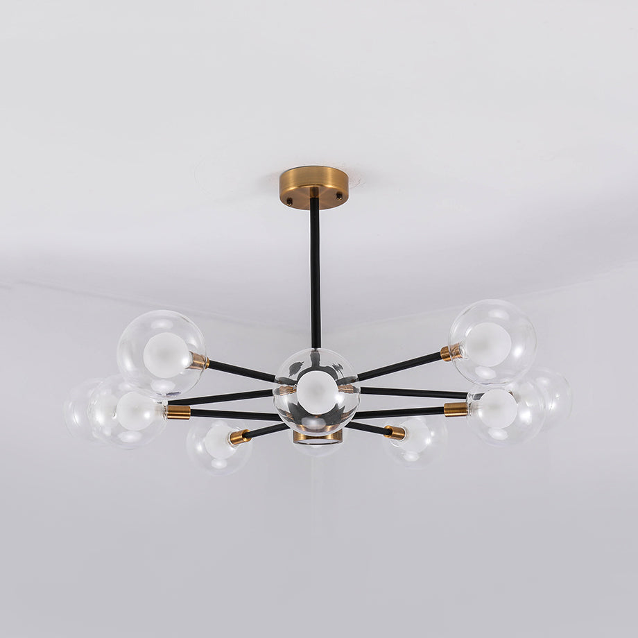 10/12/16 Heads Sky Bang Suspension Light Modern Clear/White Glass and Metal Chandelier with Ball Shade for Foyer Clearhalo 'Ceiling Lights' 'Chandeliers' 'Clear' 'Industrial' 'Modern Chandeliers' 'Modern' 'Tiffany' 'Traditional Chandeliers' Lighting' 116343