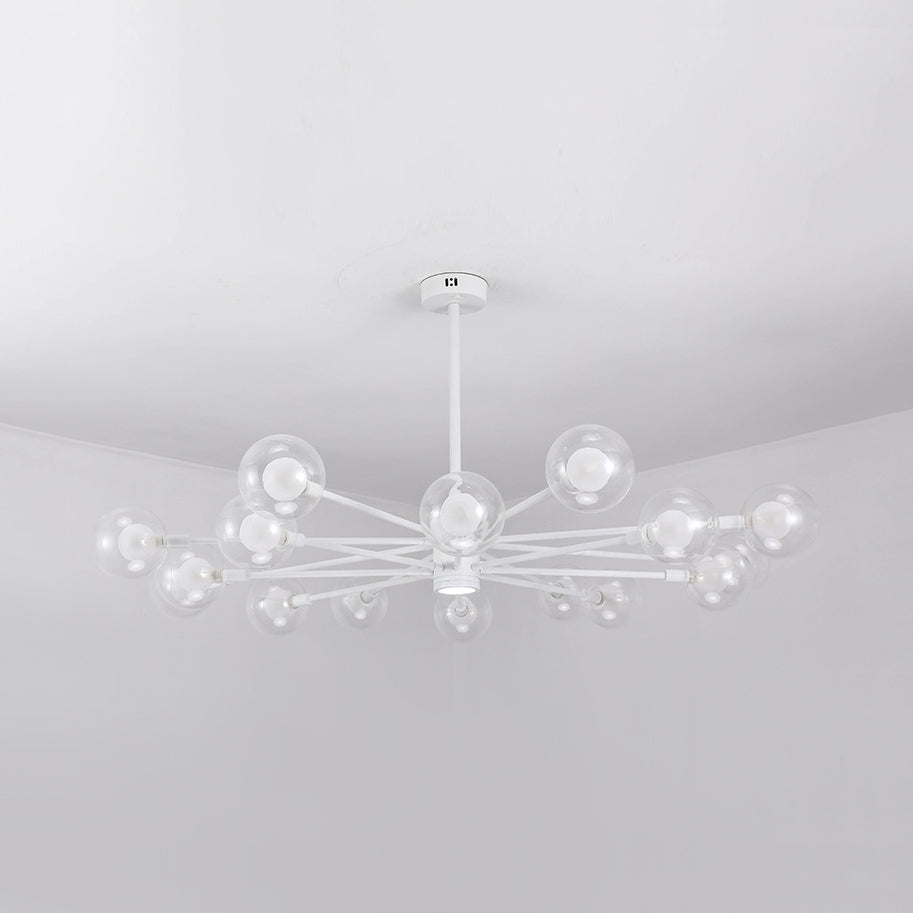 Sky Bang Hotel Chandelier with Clear/Milk Glass Shade Metal 10/12/16-Head Contemporary Pendant Lamp in White 16 Clear Clearhalo 'Ceiling Lights' 'Chandeliers' 'Clear' 'Industrial' 'Modern Chandeliers' 'Modern' 'Tiffany' 'Traditional Chandeliers' Lighting' 116362