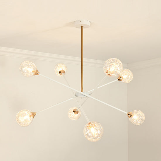 Contemporary White Arm Chandelier Line Metallic Amber//Clear/Silver/Smoke Grey/White Suspension Light with Spherical Shade for Study Room 8 Silver Clearhalo 'Ceiling Lights' 'Chandeliers' 'Clear' 'Industrial' 'Modern Chandeliers' 'Modern' 'Tiffany' 'Traditional Chandeliers' Lighting' 116410