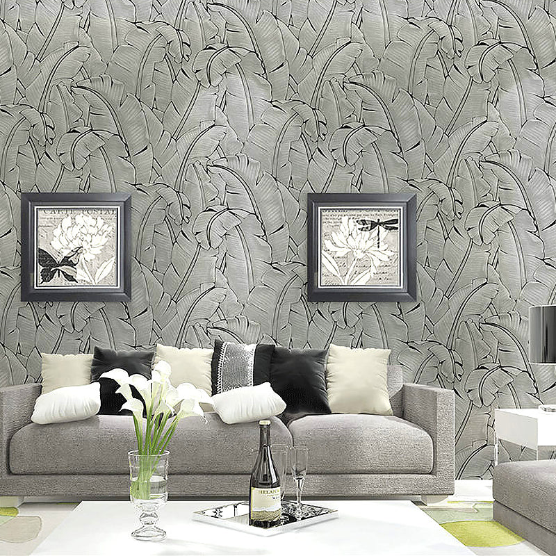 3D Pastel Color Flock Wall Art Textured Banana Leaf Non-Pasted Wallpaper Roll, 33' L x 20.5