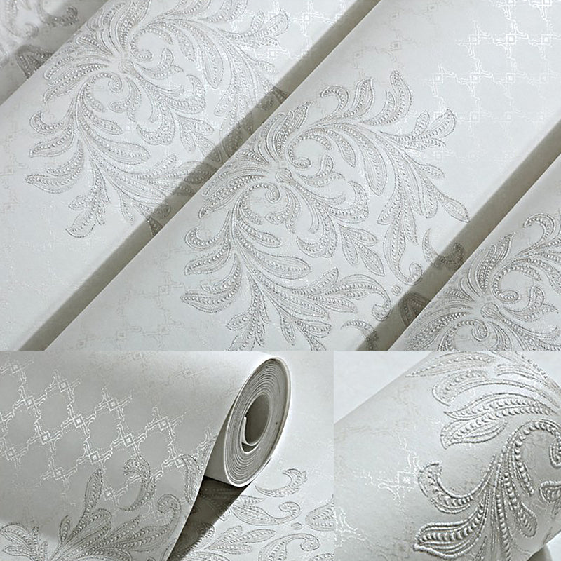 Non-Woven Wall Decor Medallion Flower Embossed Wallpaper Roll for Dining Room, 54.2-sq ft Light Gray Clearhalo 'Vintage wall decor' 'Vintage' 'Wallpaper' Wall Decor' 1170180