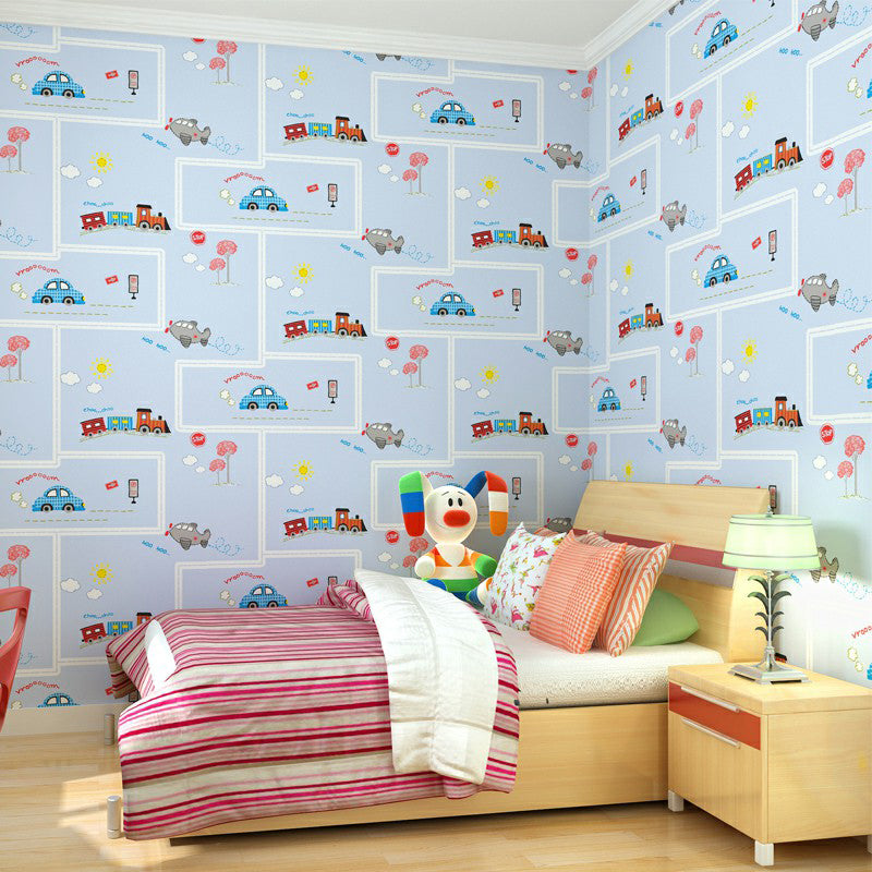 Vehicles 57.1-sq ft Wallpaper Blue Smooth Moisture-Resistant Wall Decor for Kids Room Clearhalo 'Wall Decor' 'Wallpaper' 1170285