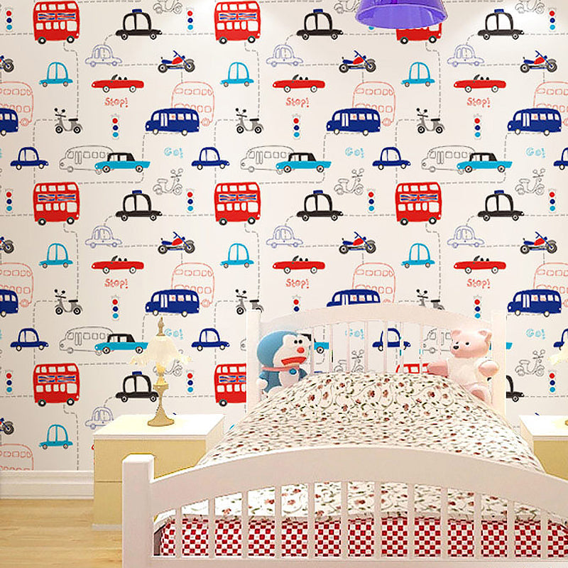 Vinyl Wallpaper Transportation Children's Room Colorful Wall Covering, Moisture Resistant White-Blue Clearhalo 'Wall Decor' 'Wallpaper' 1170302