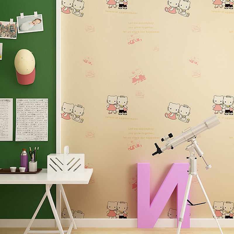 Non-Woven Wallpaper Kitten Animal Smooth Surface Wall Covering for Children's Bedroom Clearhalo 'Wall Decor' 'Wallpaper' 1170326