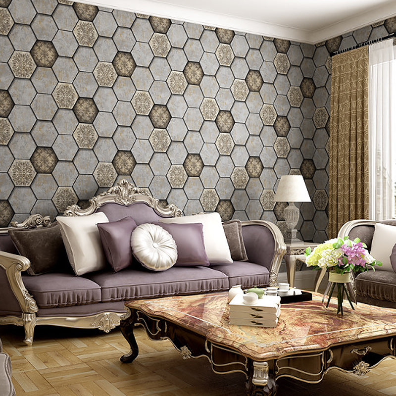 Wall Covering Modern Honeycomb and Medallion Teenage Dark Color Wallpaper, Waterproof Smoke Gray Clearhalo 'Modern wall decor' 'Modern' 'Wallpaper' Wall Decor' 1170355