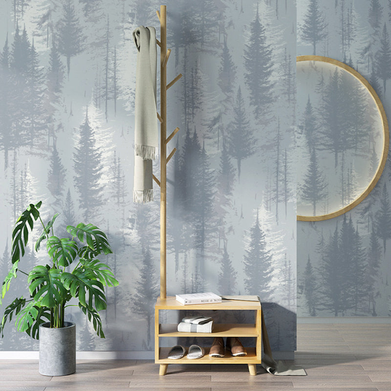 Pine Tree Forest Wallpaper Roll Nordic Style Smooth Surface Wall Decoration for Living Room Clearhalo 'Modern wall decor' 'Modern' 'Wallpaper' Wall Decor' 1170514