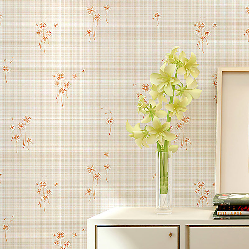 Country Girl's Wallpaper Roll Wildflower Pastel Color Wall Covering for Decoration Beige Clearhalo 'Country wall decor' 'Rustic' 'Wallpaper' Wall Decor' 1170589