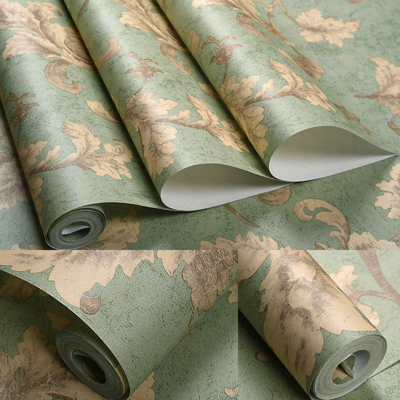 Green Vetch Leaf Wallpaper Flower Farmhouse Unpasted Wall Art for Bedroom, 33' L x 20.5