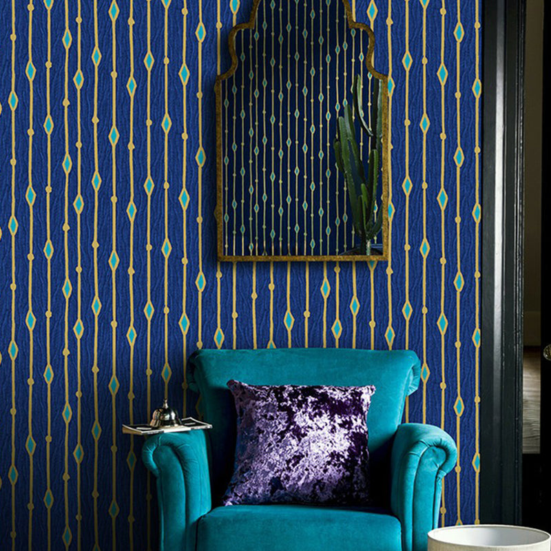 Royal Bule Glam Wallpaper Roll 54.2-sq ft Diamond and Stripe Wall Decor for Living Room Royal Blue Clearhalo 'Wall Decor' 'Wallpaper' 1170659