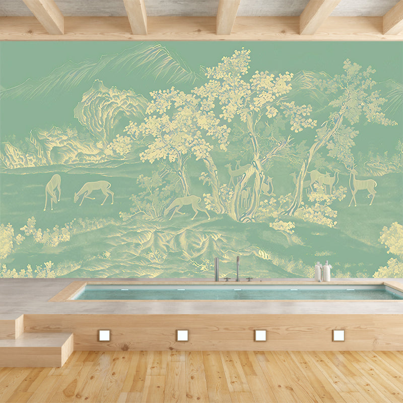 Chinese Forest Landscape Wallpaper Mural Lake Green Moisture Resistant Wall Art for Bedroom Lake Green Clearhalo 'Wall Decor' 'Wall Mural' 1170867