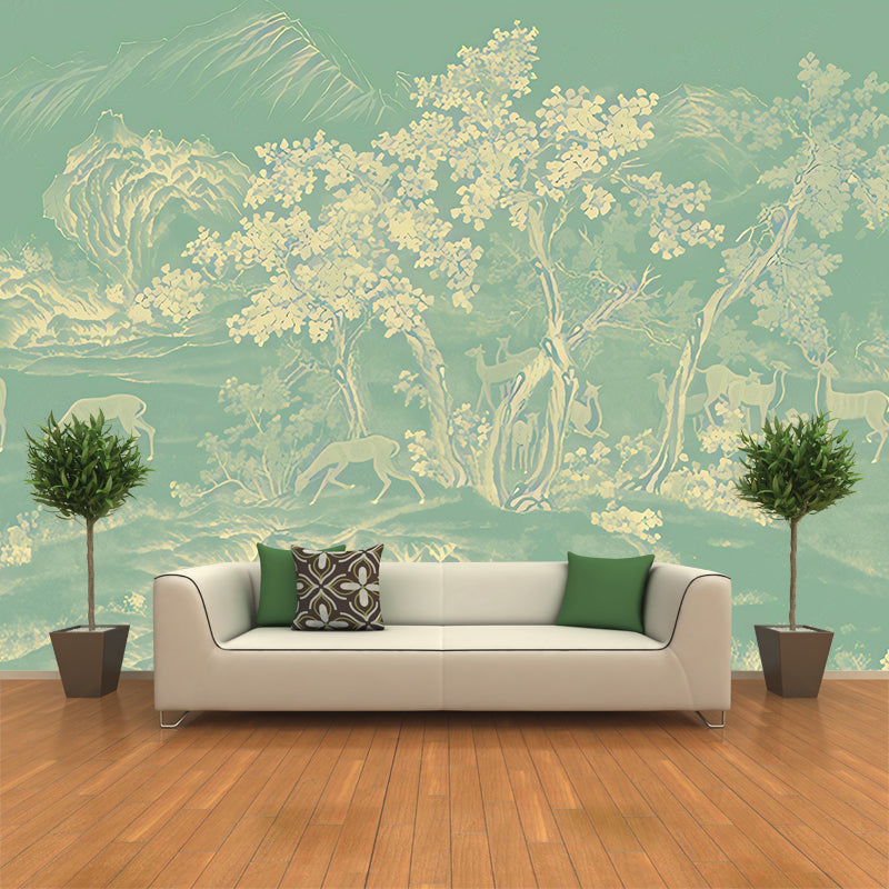 Chinese Forest Landscape Wallpaper Mural Lake Green Moisture Resistant Wall Art for Bedroom Clearhalo 'Wall Decor' 'Wall Mural' 1170868