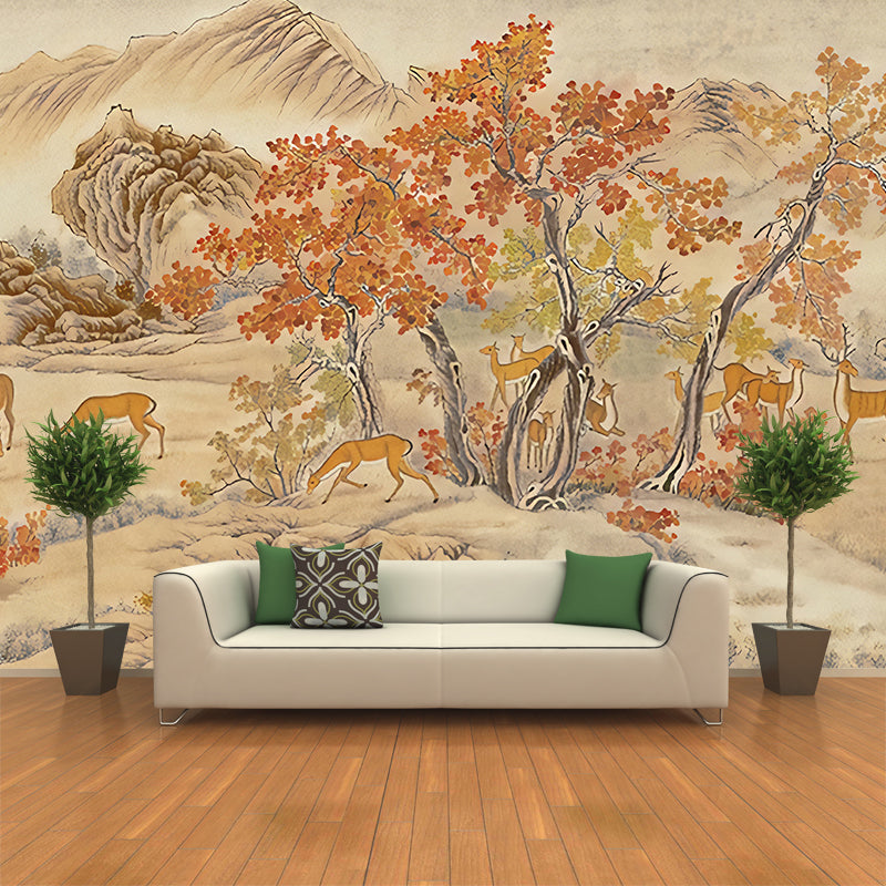 Whole Trees Mural Wallpaper for Bedroom Fantasy Forest Wall Art in Beige, Stain Resistant Clearhalo 'Wall Decor' 'Wall Mural' 1170874