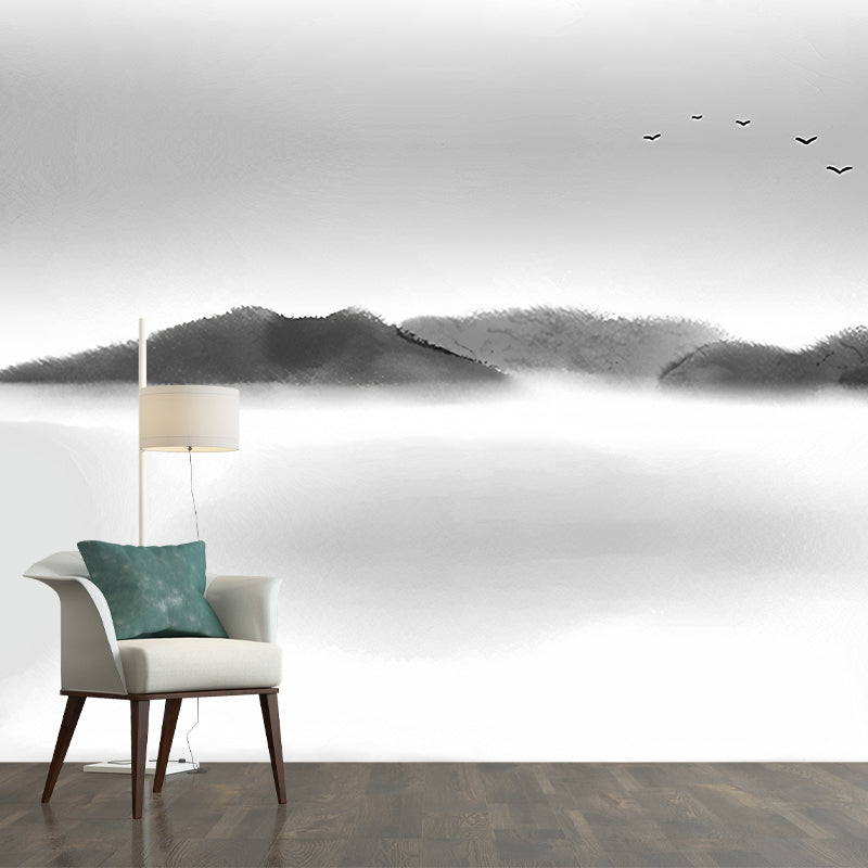 Grey Foggy Mountain Pattern Wall Murals Moisture Resistant Wall Covering for Bedroom Grey Clearhalo 'Wall Decor' 'Wall Mural' 1170887