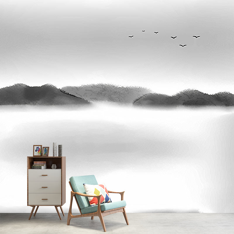 Grey Foggy Mountain Pattern Wall Murals Moisture Resistant Wall Covering for Bedroom Clearhalo 'Wall Decor' 'Wall Mural' 1170889