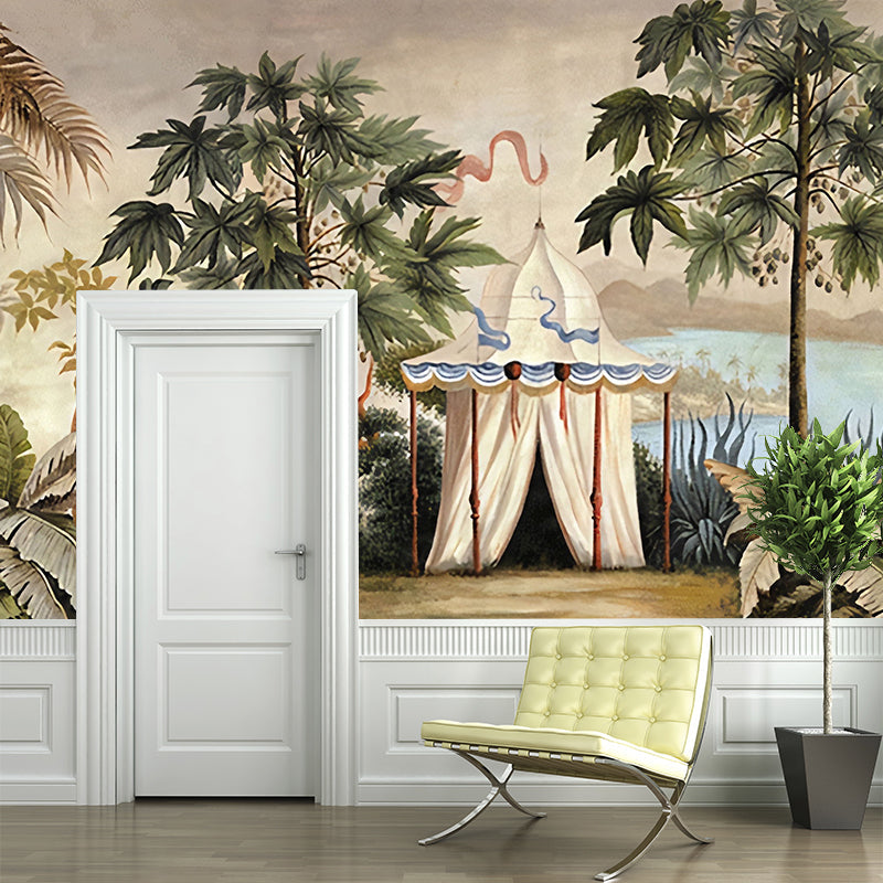 Green and White Jungle Wall Murals Moisture Resistant Wall Covering for Drawing Room Green Clearhalo 'Wall Decor' 'Wall Mural' 1170922