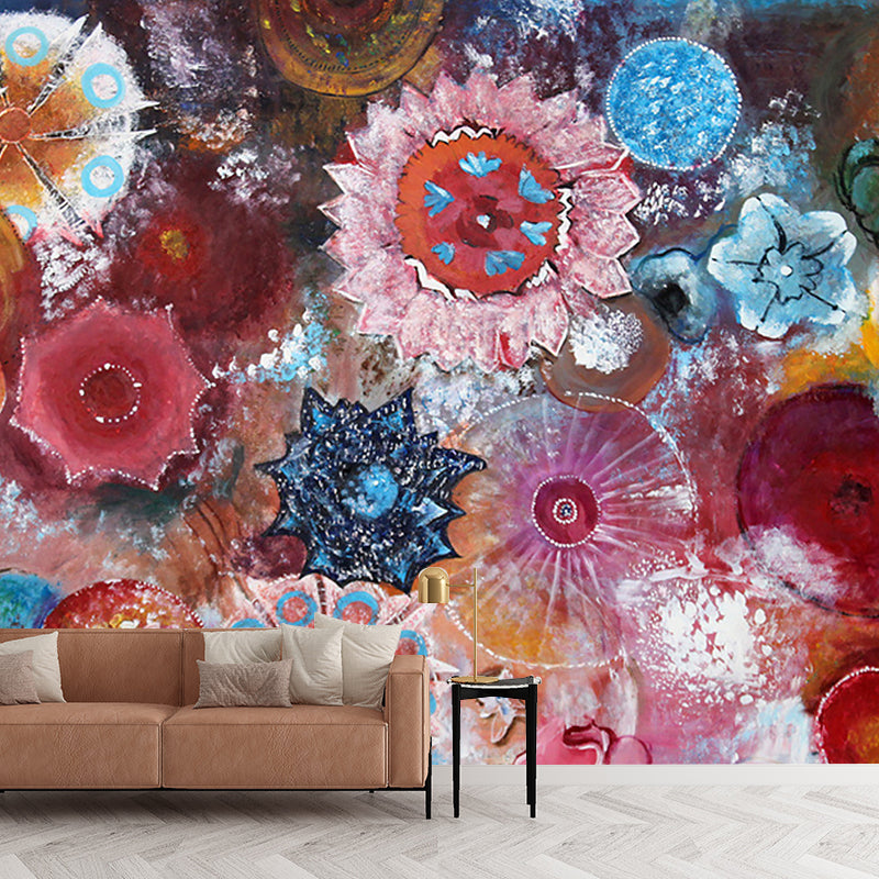 Large Flower Painting Wallpaper Murals Pink Non-Woven Material Wall Decor, Stain Resistant Clearhalo 'Wall Decor' 'Wall Mural' 1170968