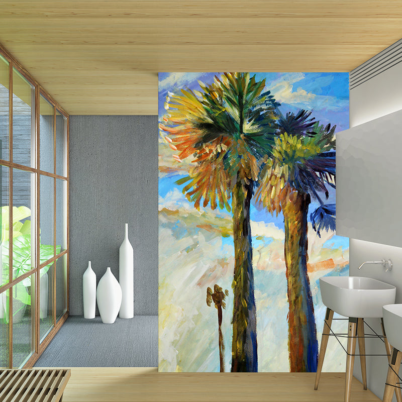 Blue-Green Classic Murals Custom Palm Trees Painting Wall Decoration for Bedroom Clearhalo 'Wall Decor' 'Wall Mural' 1170973