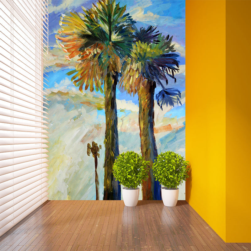 Blue-Green Classic Murals Custom Palm Trees Painting Wall Decoration for Bedroom Clearhalo 'Wall Decor' 'Wall Mural' 1170974