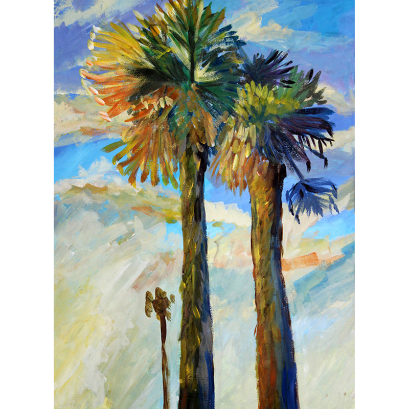 Blue-Green Classic Murals Custom Palm Trees Painting Wall Decoration for Bedroom Clearhalo 'Wall Decor' 'Wall Mural' 1170975