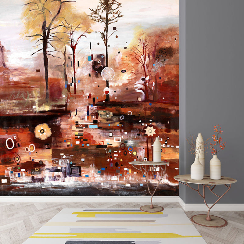 Custom Illustration Classic Wall Murals with Country Scene Painting Pattern in Coffee-Yellow Coffee-Yellow Clearhalo 'Wall Decor' 'Wall Mural' 1170992