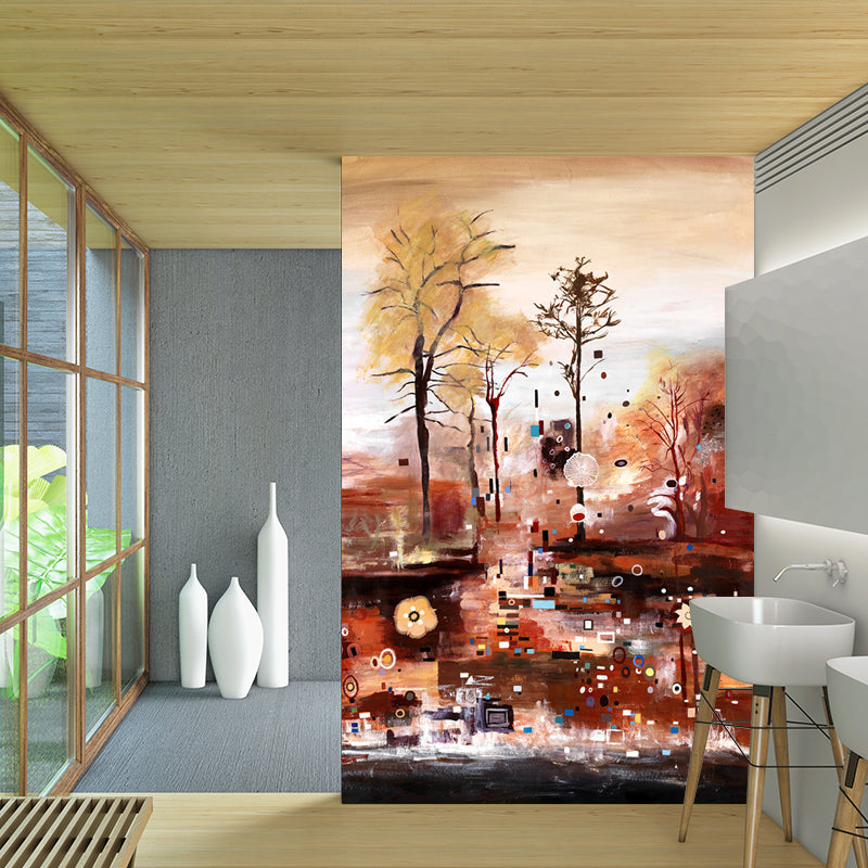 Custom Illustration Classic Wall Murals with Country Scene Painting Pattern in Coffee-Yellow Clearhalo 'Wall Decor' 'Wall Mural' 1170994