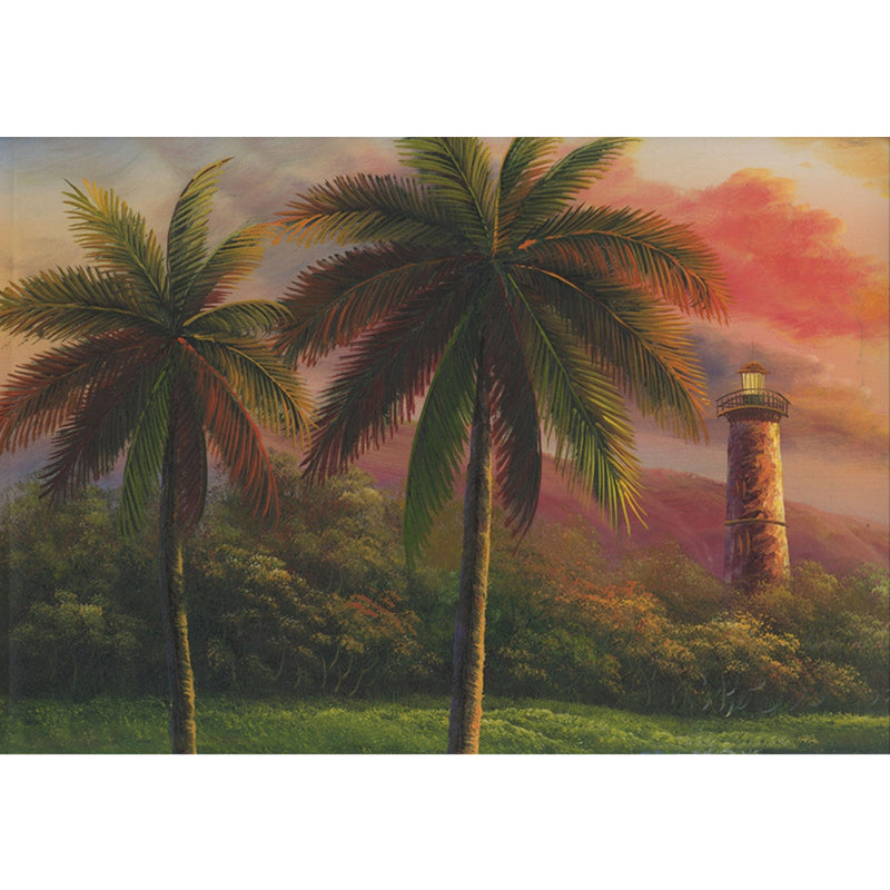 Non-Woven Waterproof Mural Tropical Palm Trees and Watchtower Painting Wall Decoration Clearhalo 'Wall Decor' 'Wall Mural' 1171015