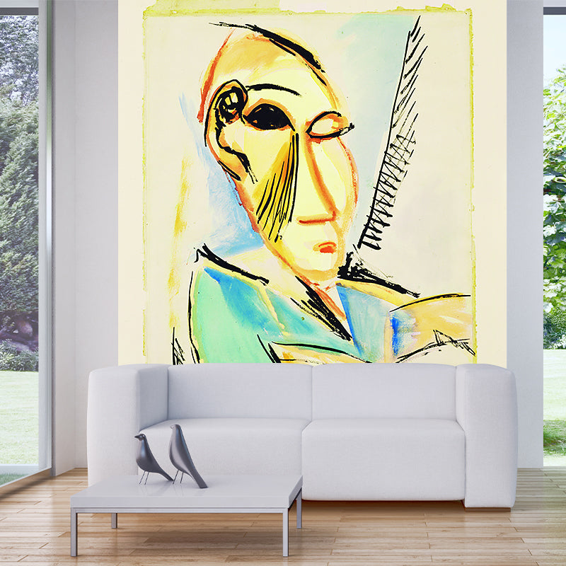 Custom Picasso Painting Wall Murals Classic Head of the Medical Student Wall Decor in Yellow-Green Yellow-Green Clearhalo 'Wall Decor' 'Wall Mural' 1171062