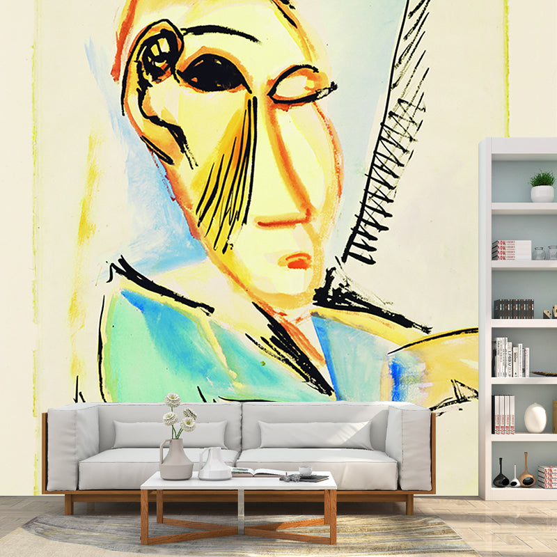 Custom Picasso Painting Wall Murals Classic Head of the Medical Student Wall Decor in Yellow-Green Clearhalo 'Wall Decor' 'Wall Mural' 1171064