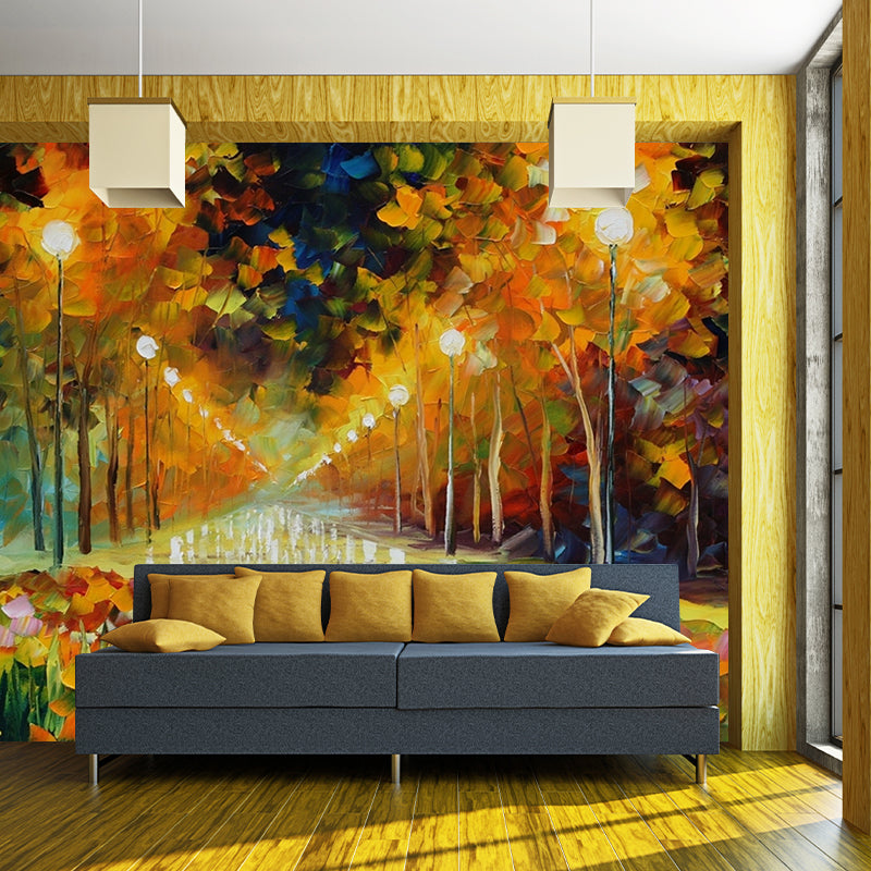 Classic Alley of Roses Murals Orange-Yellow Bedroom Wall Decoration, Made to Measure Orange-Yellow Clearhalo 'Wall Decor' 'Wall Mural' 1171127