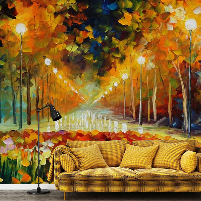 Classic Alley of Roses Murals Orange-Yellow Bedroom Wall Decoration, Made to Measure Clearhalo 'Wall Decor' 'Wall Mural' 1171128