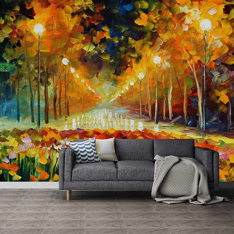 Classic Alley of Roses Murals Orange-Yellow Bedroom Wall Decoration, Made to Measure Clearhalo 'Wall Decor' 'Wall Mural' 1171129