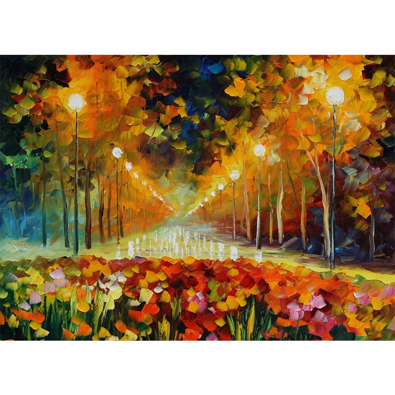 Classic Alley of Roses Murals Orange-Yellow Bedroom Wall Decoration, Made to Measure Clearhalo 'Wall Decor' 'Wall Mural' 1171130