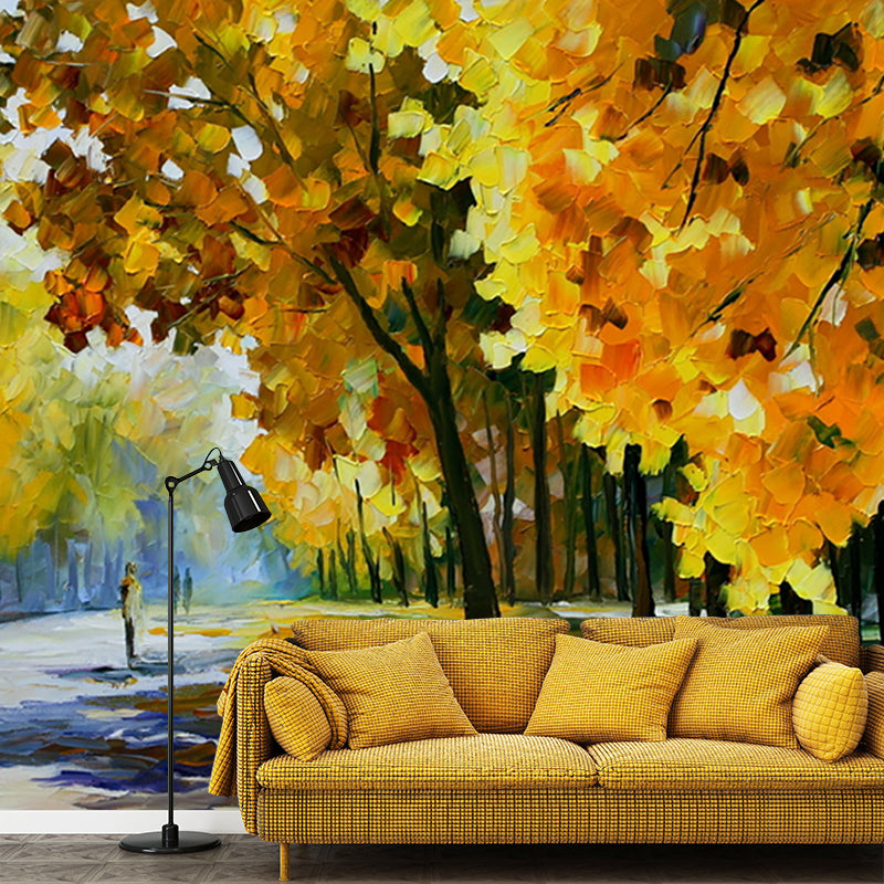 Classic Scenery Autumn Park Murals Yellow-Brown Stain Resistant Wall Art for Bedroom Clearhalo 'Wall Decor' 'Wall Mural' 1171148