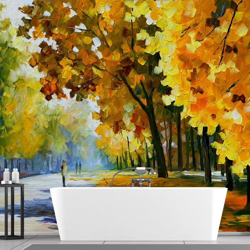 Classic Scenery Autumn Park Murals Yellow-Brown Stain Resistant Wall Art for Bedroom Clearhalo 'Wall Decor' 'Wall Mural' 1171149