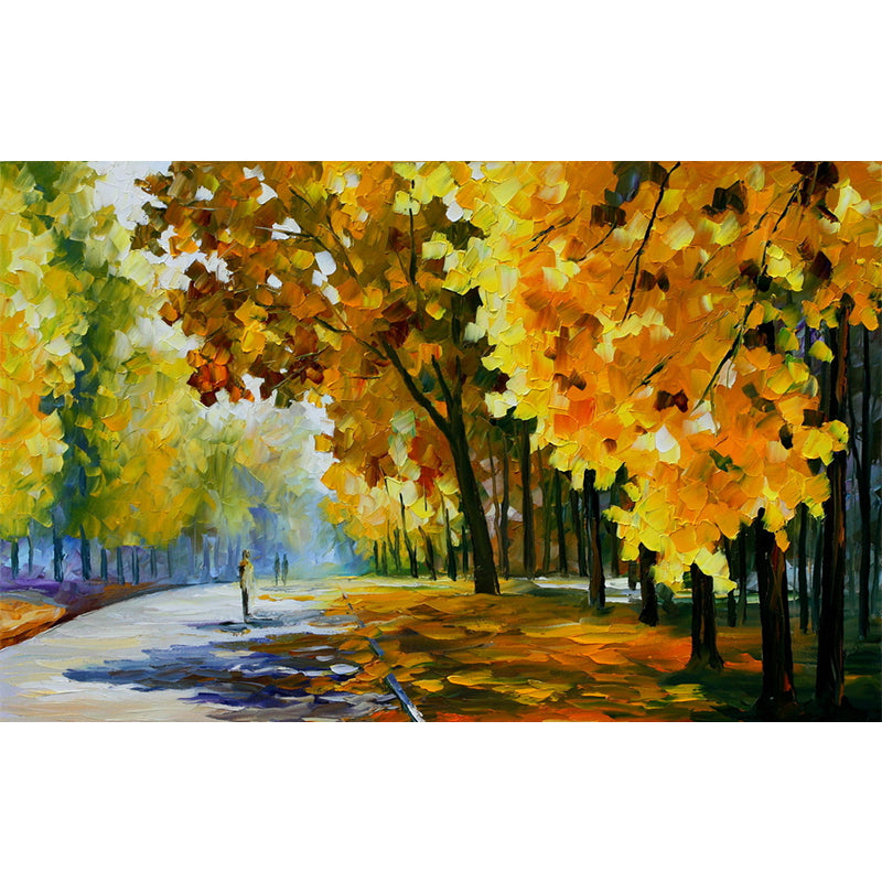 Classic Scenery Autumn Park Murals Yellow-Brown Stain Resistant Wall Art for Bedroom Clearhalo 'Wall Decor' 'Wall Mural' 1171150